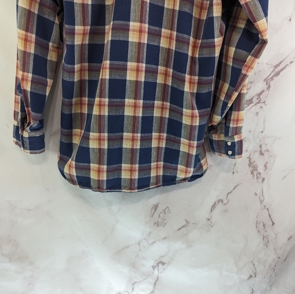 Vintage Levis Shirt Mens Small Blue Orange Plaid Pearl Snap 80s Workwear Cowboy - Picture 8 of 15